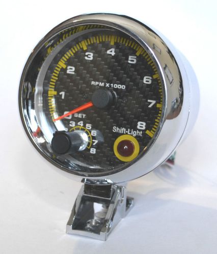 Carbon fibre face 3 3/4" 3.75 inch tacho with shift light - rpm rev gauge meter