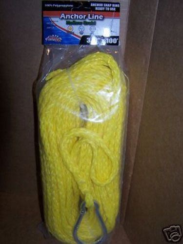 Anchor line 3/8'' x 100' yellow hollow braid polypropylene boat anchoring