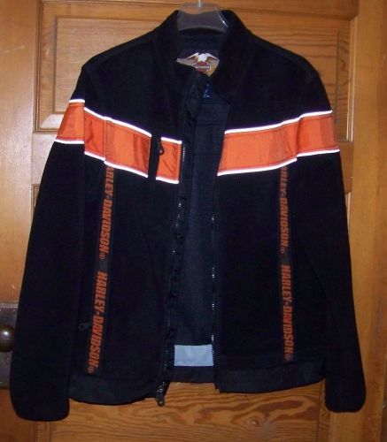 Harley davidson men&#039;s small light fleece jacket black w/orange stripe mesh liner