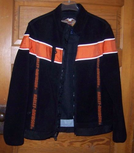 Harley davidson men's small light fleece jacket black w/orange stripe mesh liner