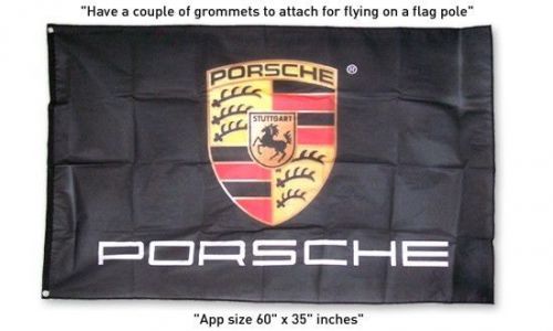 New porsche black  logo flag banner sign 3x5 feet cayenne caiman boxster 911 924