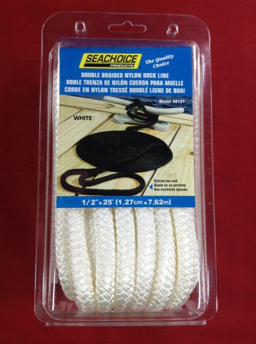 Dock line double braided 1/2" x 25' white seachoice 40131