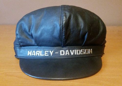 Vintage harley davidson captains hat black leather mens medium rare