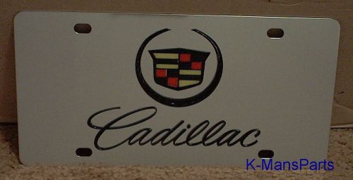 Cadillac emblem with script stainless steel vanity license plate tag black