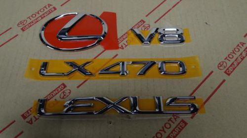 02-07 oem *new* lexus lx470 v8 rear trunk chrome emblem kit 03 04 05 06 07
