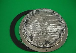 7 1/4" round scare porch light 12v clear lens base rv cargo trailer stainless