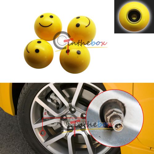 4pcs yellow smile face tire wheel valve dust caps auto wheel valve caps air dust