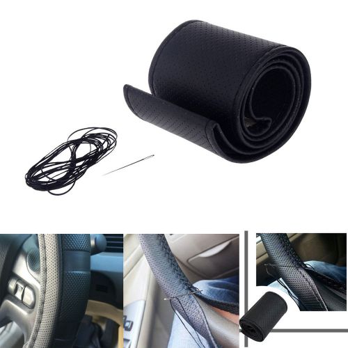 Diy 38cm leather car auto steering wheel protection cover+needle thread black