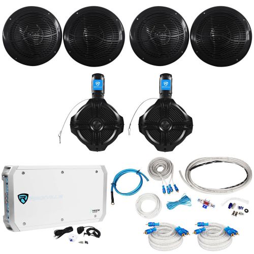 (4) rockville rmc80b 8&#034; 1600w marine boat speakers+(2) wakeboards+amp+wire kit