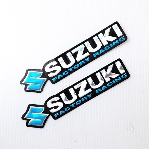 2pc. blue suzuki factory racing decals reflective sticker die-cut foil emboss