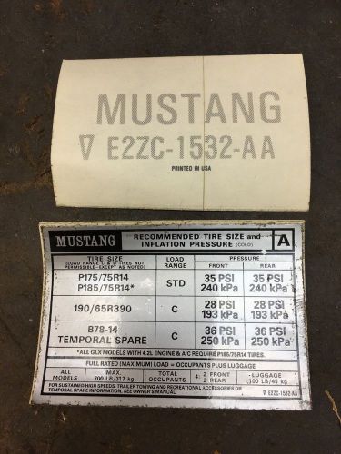 1982 ford mustang gt lx svo saleen door pillar tire pressure decal sticker new