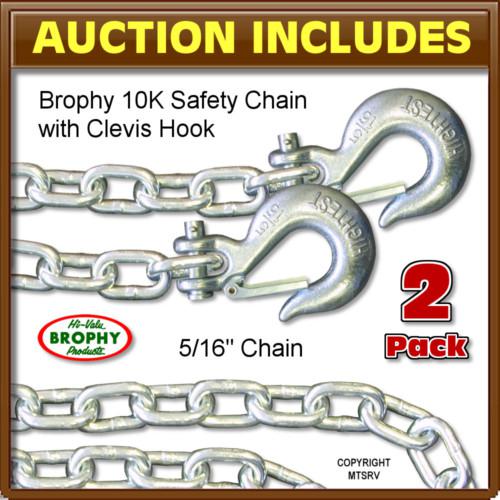 5/16" safety chain w/ latching clevis hook - 2-pk - 10,000 lb. rv trailer rated