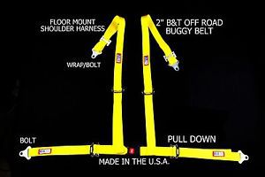 Rjs racing 2&#034; buggy off road seat belt 4 pt b&amp;t floor harness yellow sand rail