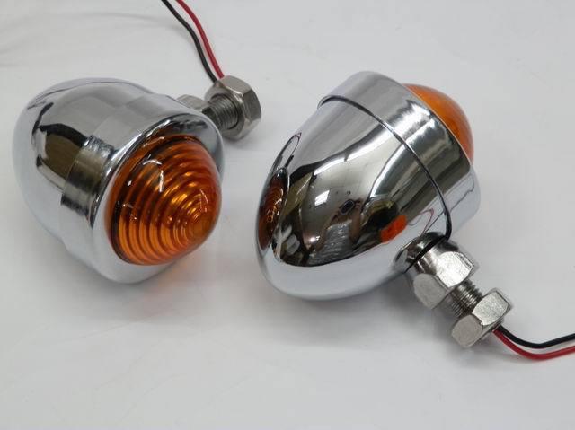 Chrome/amber bullet turn signal light for harley bobber chopper cruiser panhead