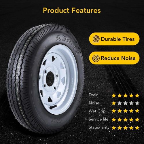 Set of 2 Trailer Tires with 12" Rim 6PR 5.3-12 5.30x12 530-12 5.3-12 4 Lug on 4", US $111.99, image 4