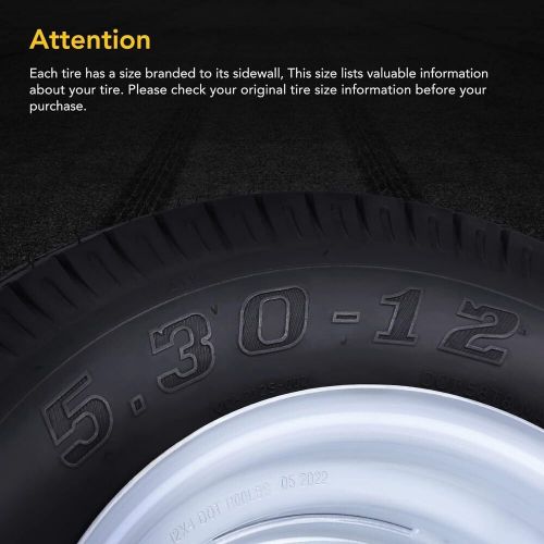 Set of 2 Trailer Tires with 12" Rim 6PR 5.3-12 5.30x12 530-12 5.3-12 4 Lug on 4", US $111.99, image 6