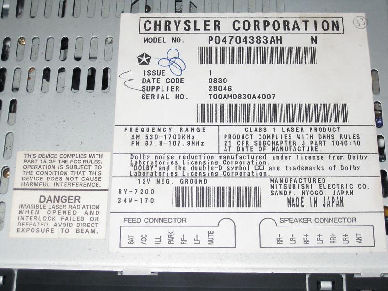 97-00 Chrysler Town & Country Cassette CD Radio OEM, US $99.99, image 6