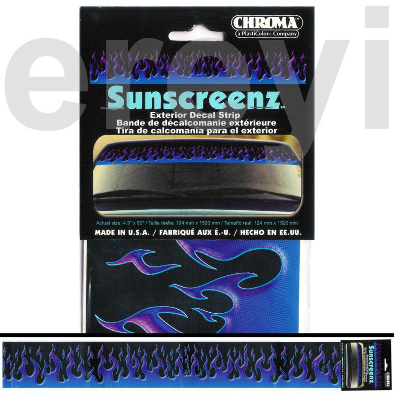 Blue & purple flames windshield decal car auto truck sun shade strip sticker new