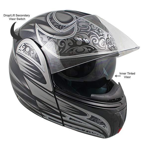Find NEW Hawk Gray Warrior Modular Dual Visor Full Face Motorcycle
