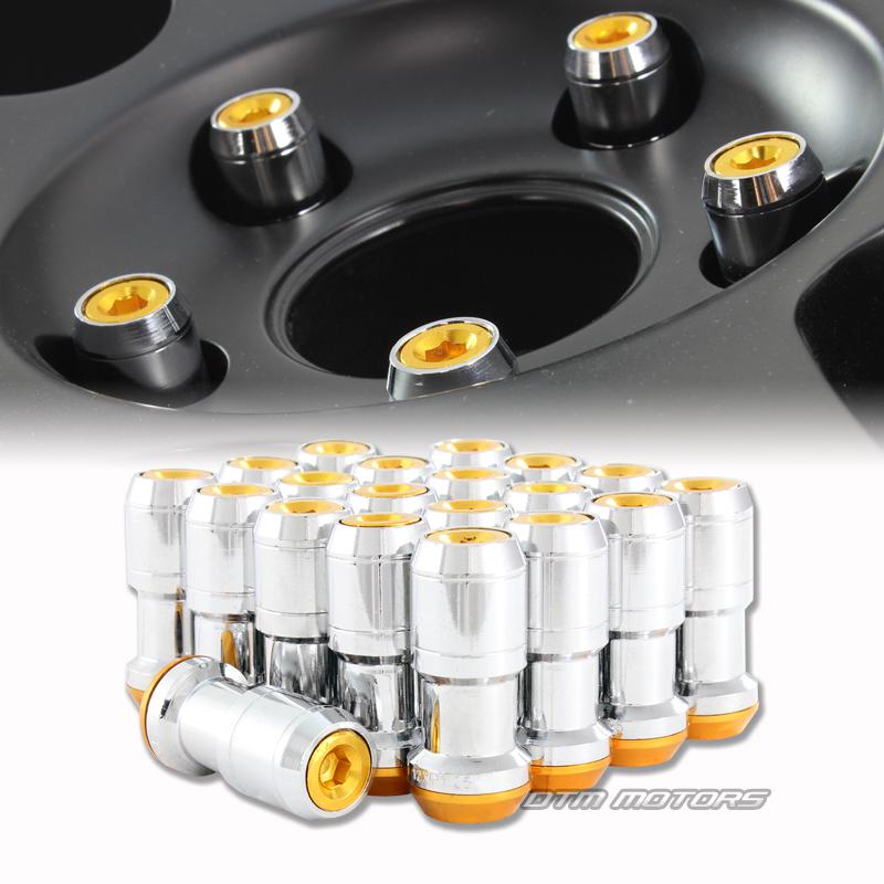M12 x 1.25mm thread pitch 1.9" long wheel rim lug nuts - 20pc chrome / orange