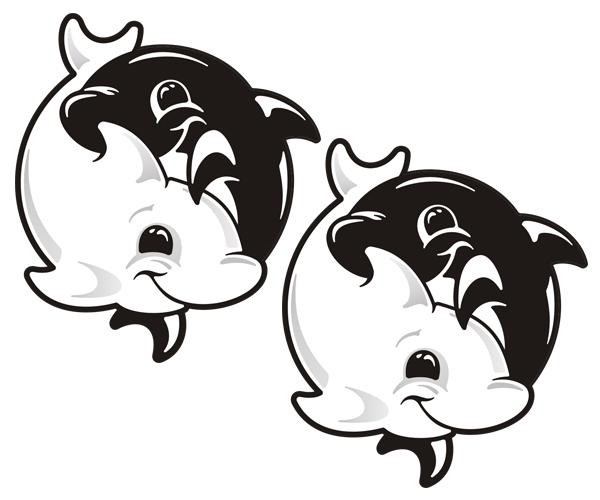Dolphin yin yang decal set 4"x3.5" chinese taijitu ocean fish sticker zu1