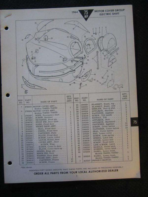 1964 evinrude outboard motor 75 hp parts catalog manual starflite electric shift