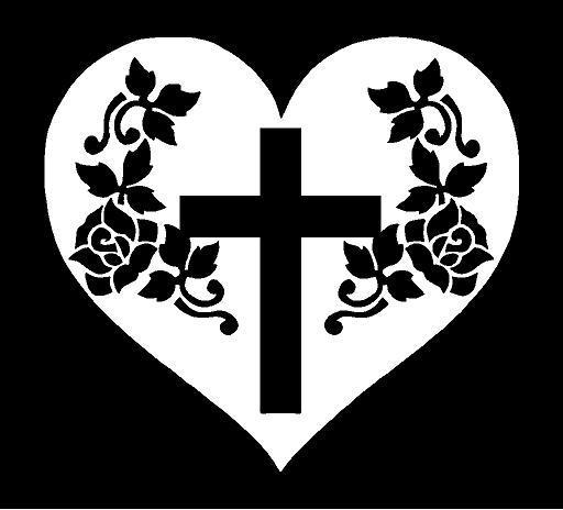 Rose cross heart decal