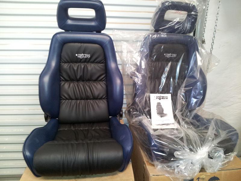 Pair (2) of rl200 black/dk blue leatherette seat by  koenig seats,germany