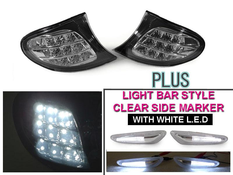 Depo 02-05 bmw e46 4d/5d white led clear corner lamp +light bar led side marker