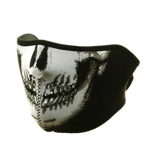 2 in 1 reversible motorcycle biker, skiing neoprene half face mask - b&w skull