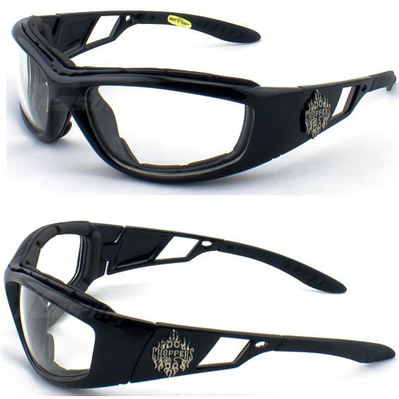 New choppers motorcycle biker bike goggles polycarbonate black clear lens cp915