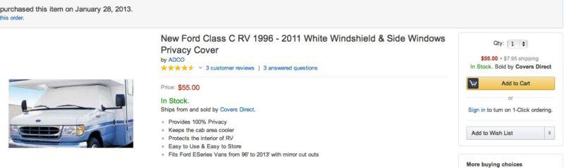 Ford Class C RV 1996 - 2011 White Windshield & Side Windows Privacy Cover, US $10.00, image 6