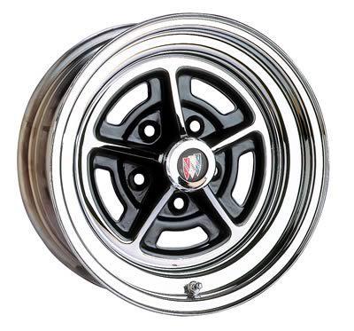Wheel vintiques 57 buick-style chrome w/ black slot wheel 15"x8" pair