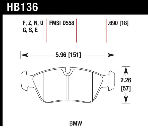 Hawk hb136e.690 blue 9012 brake pad bmw .690 thick
