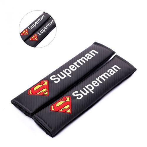 2pcs carbon fiber + embroidery car seat belt cover pad shoulder cushion superman