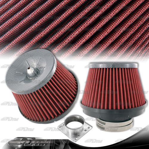 Red cotton gauze 3 inch cone style air intake filter cf style top + adapter