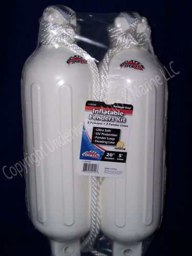 White boat fenders 5.5'' x 20'' set of 2 bumpers with lines vinyl docking kit