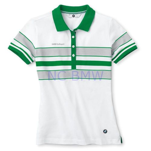 Bmw genuine striped golfsport polo shirt ladies white / green m medium