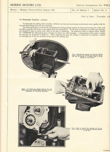 Morris motor company 16 big instruction sheets for tuneup of 1938 car