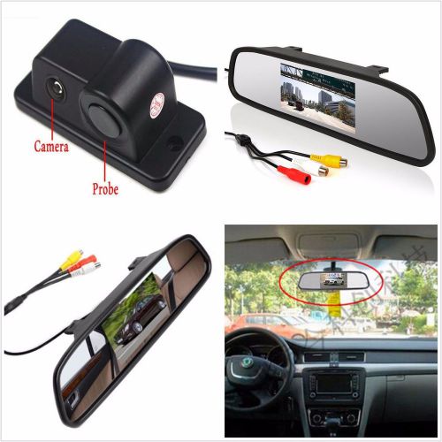 4.3&#034;car reverse rear view mirror display monitor+backup hd camera &amp; radar sensor