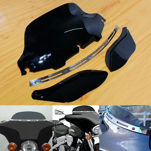 Slotted stock batwing trim + 8&#034; black windshield+side air wings harley davidson