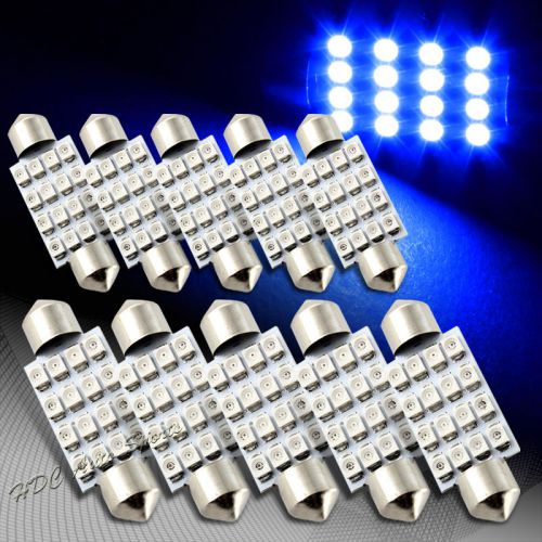 10x 41mm 16 smd blue led festoon dome map glove box trunk replacement light bulb