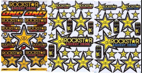 New rockstar energy motocross atv racing stickers/decals 3 sheets. (set6)