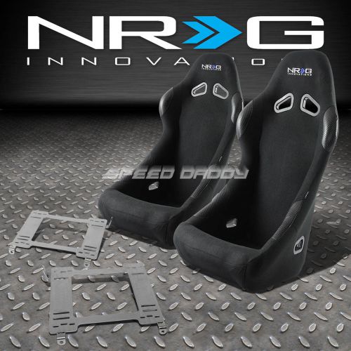 Nrg black cloth bucket racing seats+stainless steel bracket for 90-99 mr2 w20