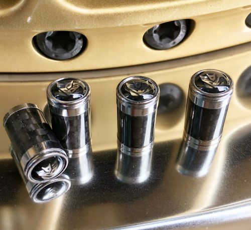 Carbon fiber &amp; aluminum tire valve caps (transformers decepticons)