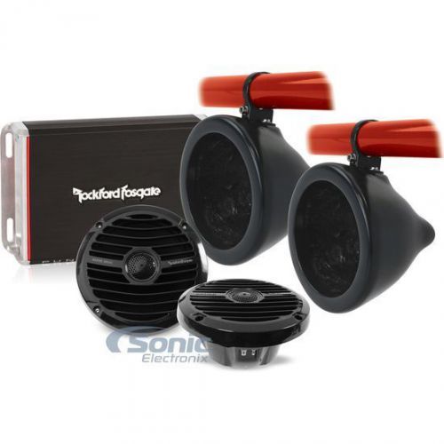 Rockford fosgate 300w amplified 6.5&#034; cage-mount marine speaker bundle w/2&#034; clamp