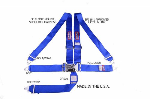Rjs sfi 16.1 latch &amp; link bolt in harness belt v roll bar mount blue 1131003
