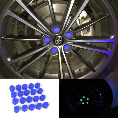 Glow in the dark halo on wheel! 21mm glue on rim lug nuts covers caps top blue