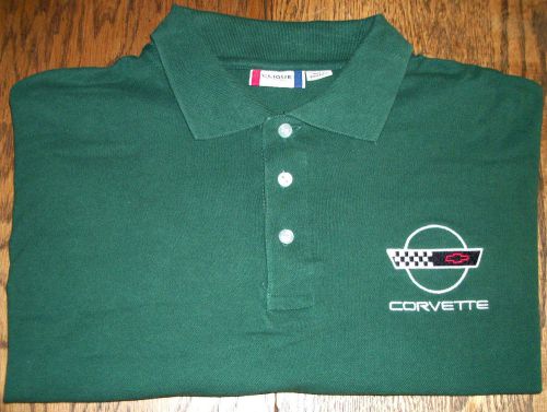 Chevy chevrolet corvette embroidered 100% cotton green polo shirt men's 3xl