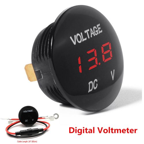 Dc12v mini round panel red led digital voltage meter autos car voltmeter display